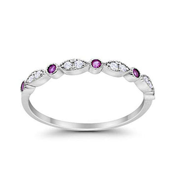 Half Eternity Wedding Band Round Simulated Amethsyt CZ 925 Sterling Silver